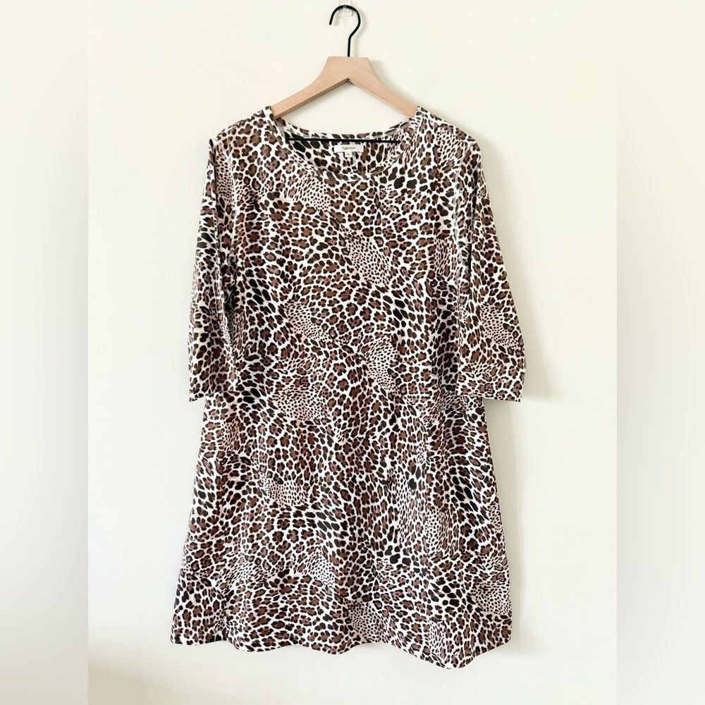 Tyler Boe Alexa 3/4 Sleeve Cotton Blend Dress in Brown & White Leopard Print XL